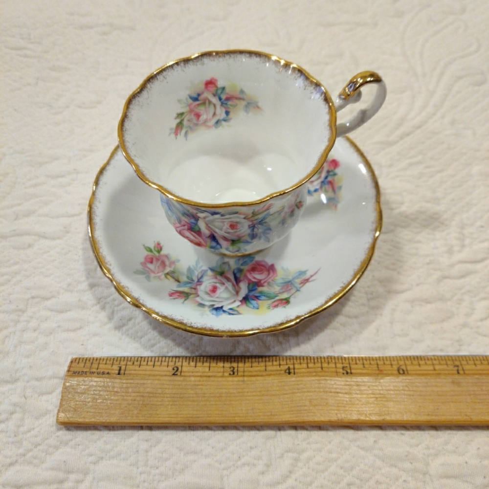 VTG Society Bone China Pink rose Floral Tea Cup & Saucer with Gold Trim - Picture 9 of 10